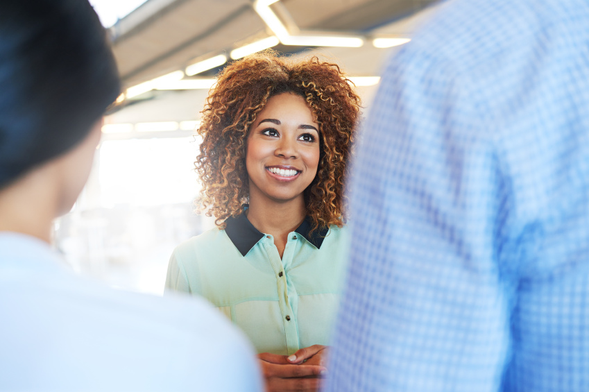 Woman talking with others