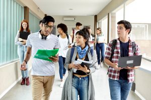 College students in hallway