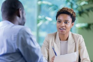 Career counselor advising client