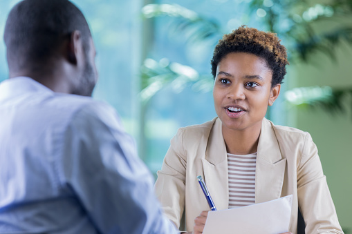 Career counselor advising client