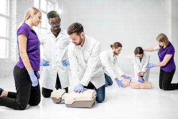 CPR class practicing
