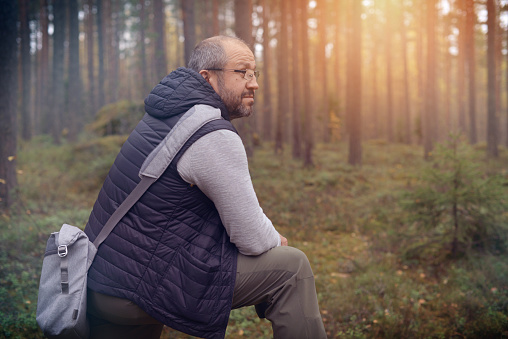 Man hiking in woods