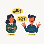 Illustration of introvert woman and extrovert man